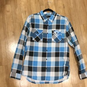 Vans button-down plaid blue and black shirt